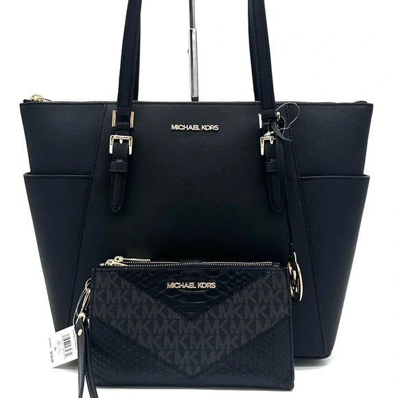 Michael Kors Large Charlotte Tote Bag & Large Double Zip Wallet Black (NWT) - Picture 2 of 13